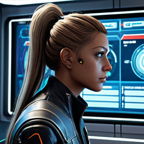 **

"A gamer intensely focused on customizing their character in a futuristic video game. The character creation screen is detailed, with options for hair, clothing, and facial features. The setting is a brightly lit room with gaming posters and gear visible in the background."

**
