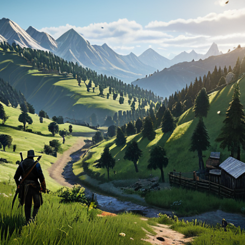 Home 29 대작 액션 어드벤쳐 게임 트렌드 - Immersive Open World Landscape** "A breathtaking vista of a sprawling, realistic open-world environ...