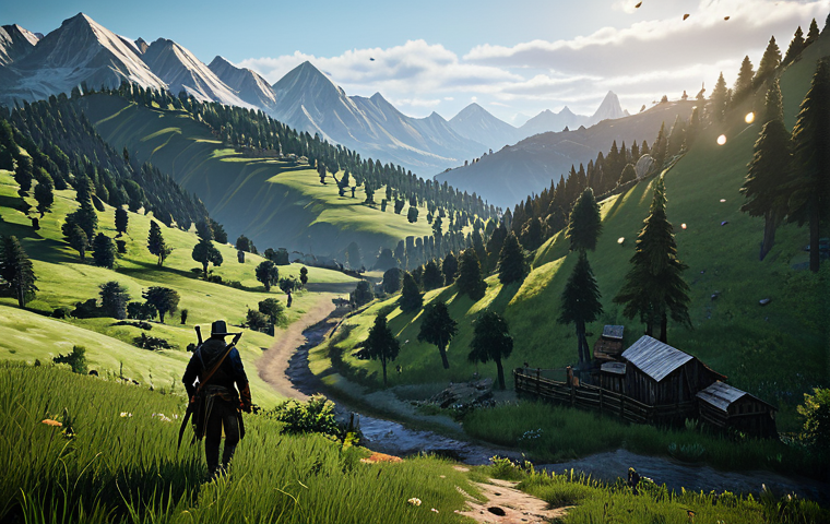 대작 액션 어드벤쳐 게임 트렌드 - Immersive Open World Landscape** "A breathtaking vista of a sprawling, realistic open-world environ...