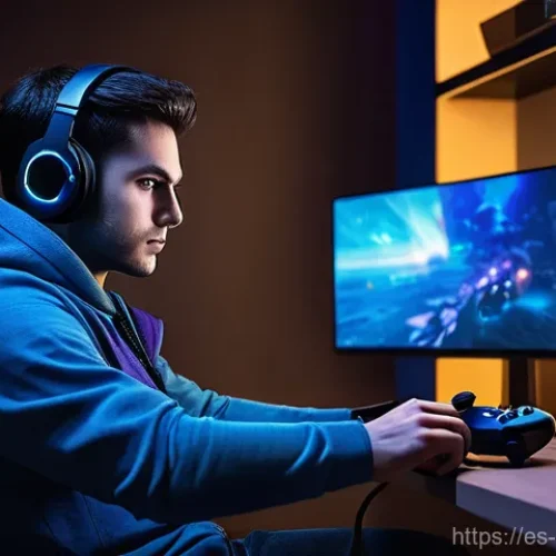 Home 28 액션 어드벤쳐 게임의 난이도 선택 - **Prompt 1: The Sweet Spot of Challenge** "A male gamer, aged late 20s, with a focused yet conte...