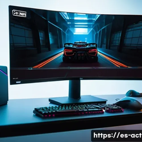 Home 27 게임 그래픽 설정 가이드 - A high-end gaming setup scene showcasing a modern PC with dual monitors displaying a competitive fir...