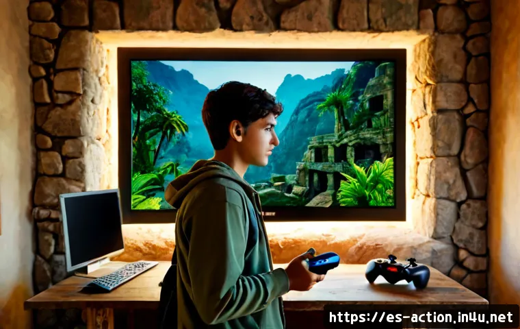 크로스플랫폼 액션 어드벤쳐 게임 - Photorealistic cinematic scene of a young Spanish adventurer in practical outdoor clothing holding a...